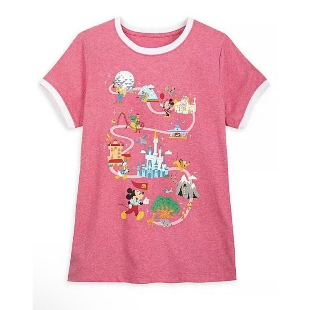 Disney Pink Ringer Mickey Map Graphic Tee